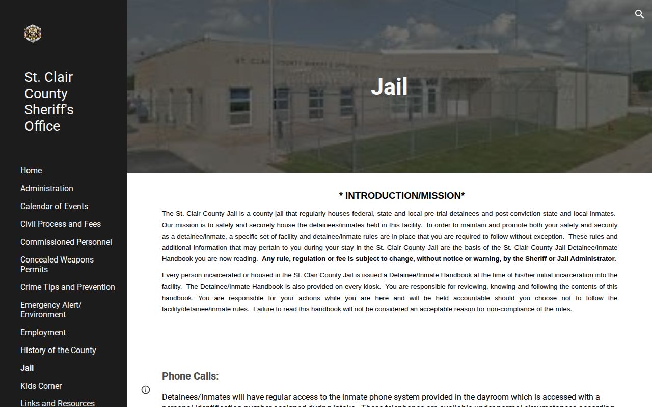 Official St. Clair County Jail release and custody information page