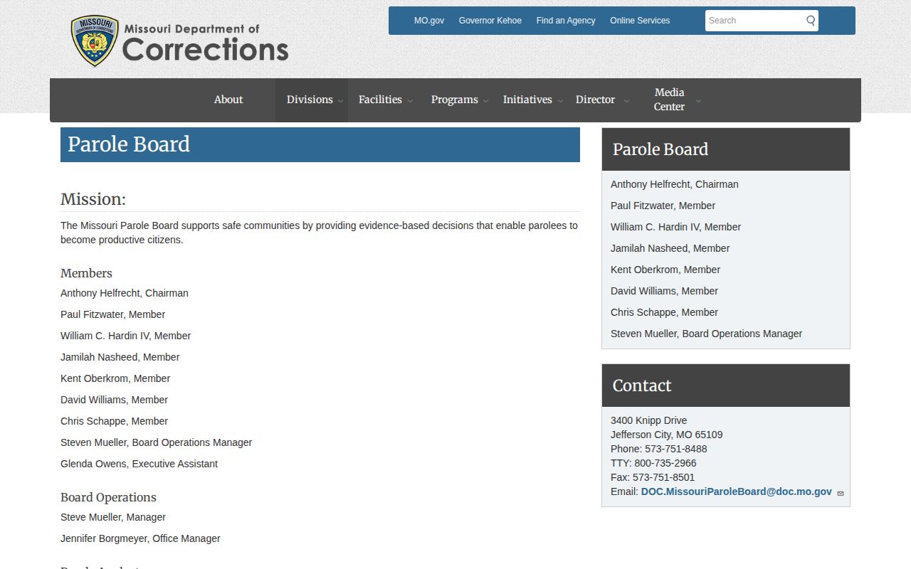 Missouri Parole Board contact for St. Clair County parole decisions