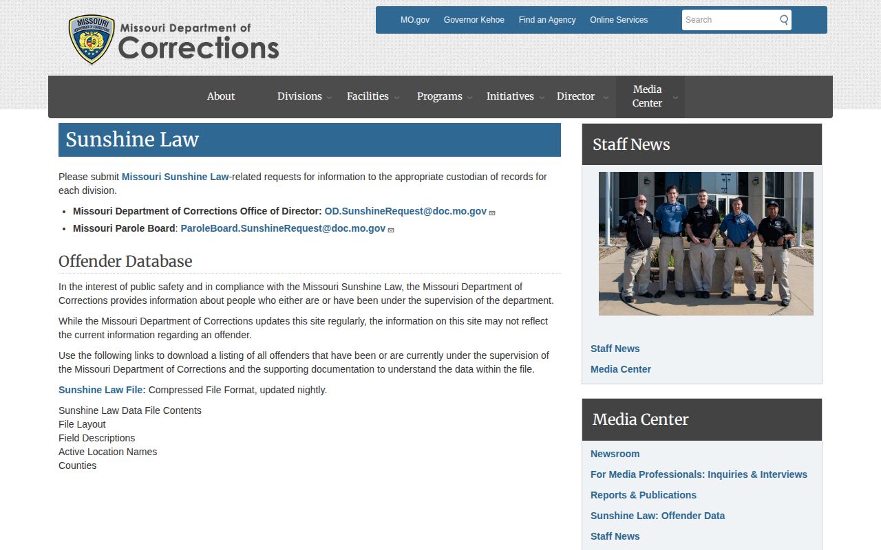 Missouri DOC historical projected release fields for St. Clair County