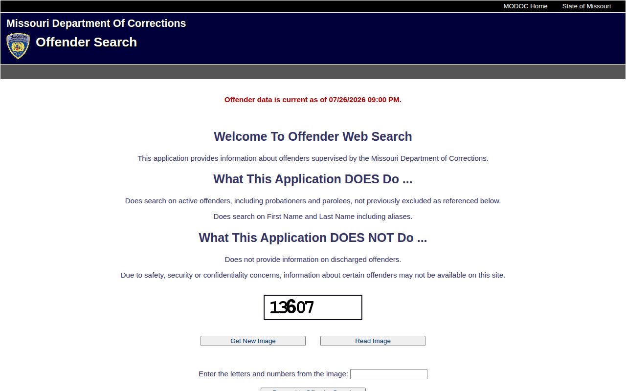 Missouri DOC search limitation for St. Clair County released inmates